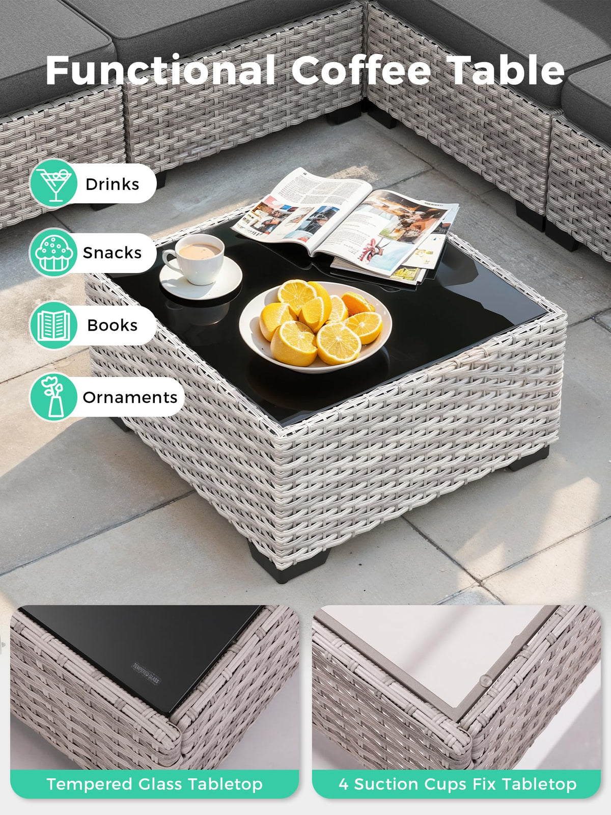 7 Piece Outdoor Wicker Patio Furniture Set with Fire Pit Table