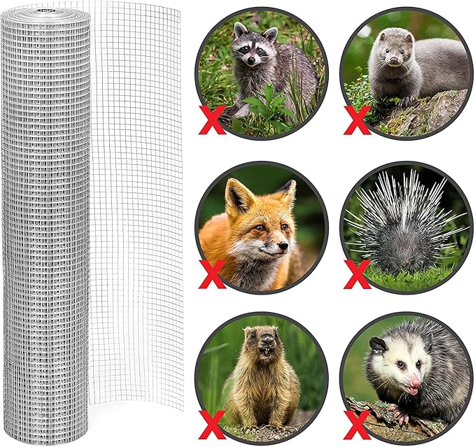 Hardware Cloth 1/2in 6ft x 100ft 19 Gauge-Hot Dip Galvanized After Welding, Chicken Wire Fencing Wire Mesh Roll Garden Fencing, Tree Guard Wire Cloth Welded Wire Mesh& Wire Cloth Gopher Wire