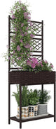 Outsunny Raised Garden Bed with Trellis, Outdoor Wicker Planter, Freestanding Rattan Planter Stand with Storage Shelf for Climbing Plants, Flowers, Herbs, Vegetables, Brown