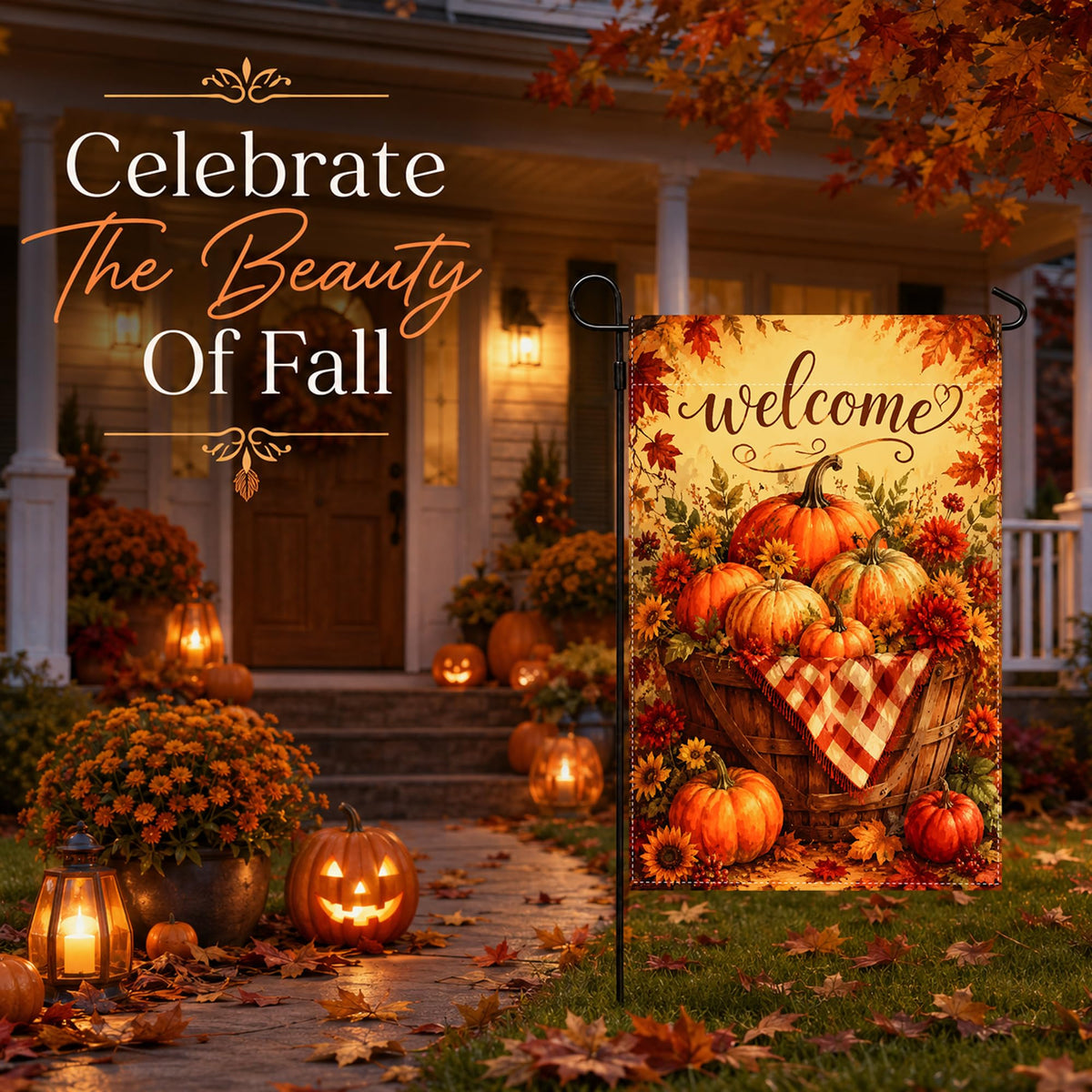 Fall Decor - Fall Welcome Thanksgiving Pumpkin Garden Flag
