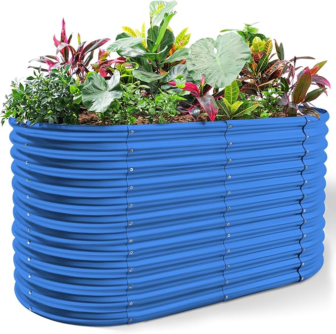 Land Guard 6x3x3ft Oval Galvanized Raised Garden Beds, Large-Capacity Metal Planter Box Outdoor, Durable Deep Raised Garden Bed 3ft Tall, Raised Beds for Gardening Vegetables, Royal Blue
