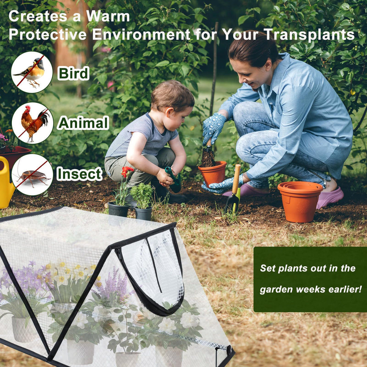 Garden Row Accelerator Plants Cover, Foldable Raised Garden Bed Cover with Zipper Door Waterproof Small Greenhouse Plant Cage Guard Protector for Vegetable Flower Fruits from Animals,31×13×14In