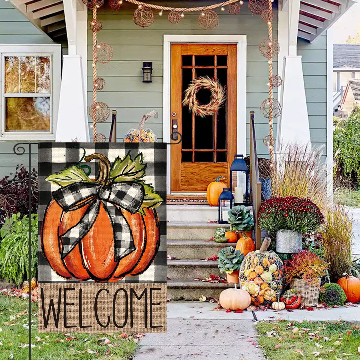 AVOIN colorlife Fall Thanksgiving Pumpkin Welcome Garden Flag 12x18 Inch