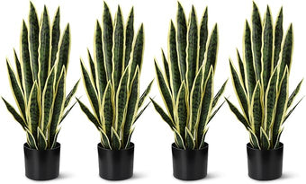Crowye 4 Pack 2.25 Ft Tall Artificial Snake Plant Faux Sansevieria Plant Large Fake Snake Bulk in Pot for Home Office Housewarming Gift