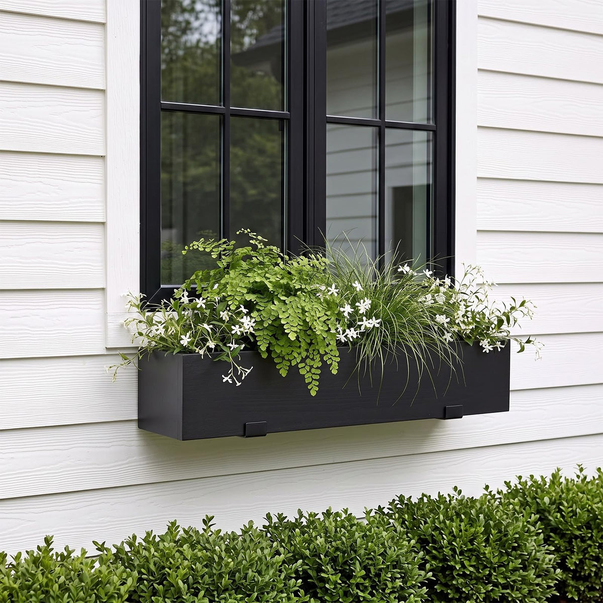 Novabright 24 Inch Wood Window Planter Box with L-Bracket,Black