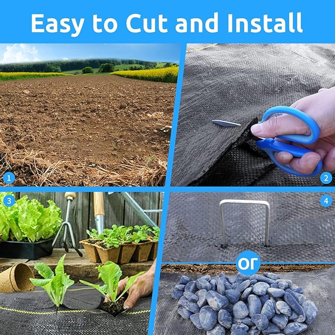 Sunocity 3ft x300ft Pro Black Weed Barrier, 6oz Premium Landscape Fabric-Heavy Duty Woven Ground Cloth with Superior Permeability Weed Control Convenient Design