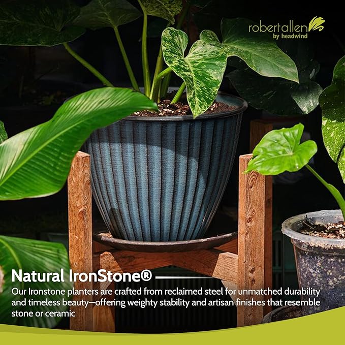 Headwind Monroe Natural Ironstone Collection - 14 Inch Ocean Blue Plant Pot – for Succulent Pots, Flower Pot, Planters for Indoor Plants & Outdoor Planter Pots for Plants by Robert Allen