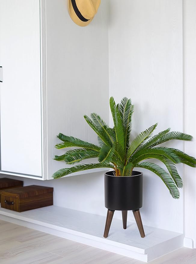 D'vine Dev 8 Inch Planter Pot with Stand, Mid-Century Tall Plant Pot with Legs for Indoor Plants, Small, Black, 88-O-A-2