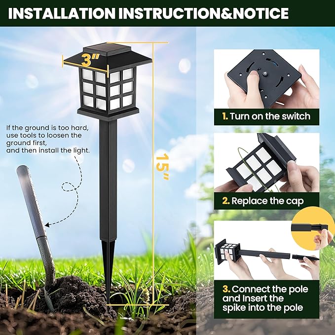 GIGALUMI Solar Outdoor Lights，8 Pack LED Solar Lights Outdoor Waterproof, Solar Walkway Lights Maintain 10 Hours of Lighting for Your Garden, Landscape, Path, Yard, Patio, Driveway