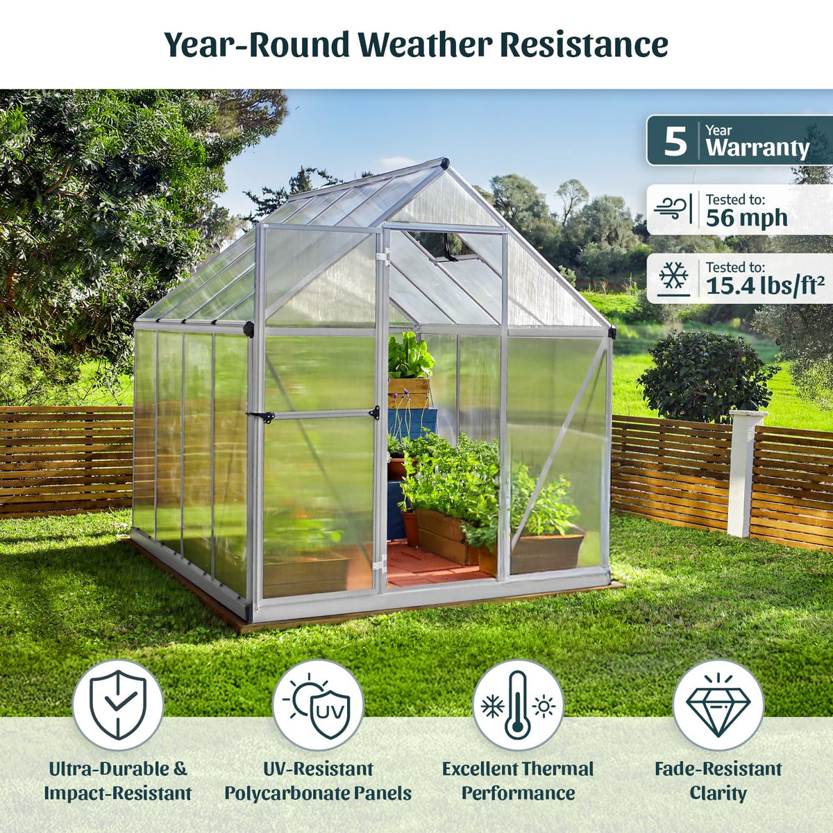 Palram - Canopia Mythos 6' x 8' Polycarbonate Aluminum Greenhouse, Silver