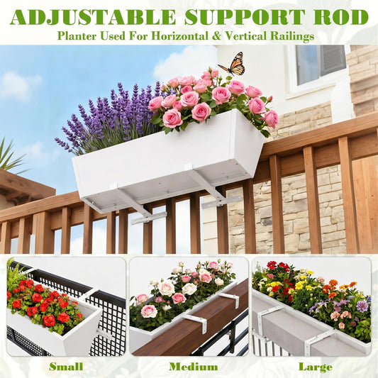 Dogetgd 36 Inch Railing Planter Boxes, Heavy Duty Metal Hanging Planters with Adjustable Brackets, Outdoor Balcony Flower Box for Deck, Fence, Porch Railings (White)