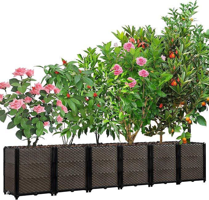 Large Raised Planter Box Outdoor Self Watering 94.4"x15.7"x19.7", Deep Raised Garden Bed - Elevated Garden Box with Drainage Plug, Rectangular Garden Planter Perfect for Patio Balcony Deck