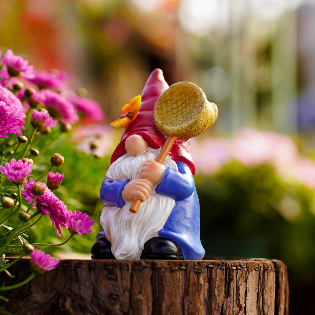Garden Gnome Statue with Butterfly Net, Garden Decor