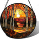 Stained Glass Window Hanging, Orange Red Landscape Forest Lake Moon Suncatcher for Doors Window Home Sun Catchers Decor Mother's Day Birthday Gifts for Women Men Mom 6.3 in