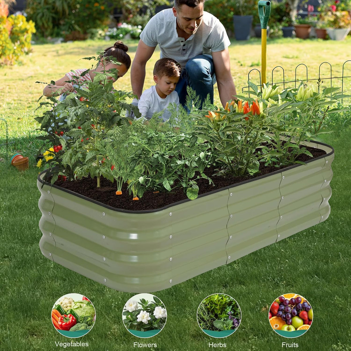 BIRDSINYARD 3 in 1 Galvanized Raised Garden Bed, 4x2x1ft, 2Pack, Green
