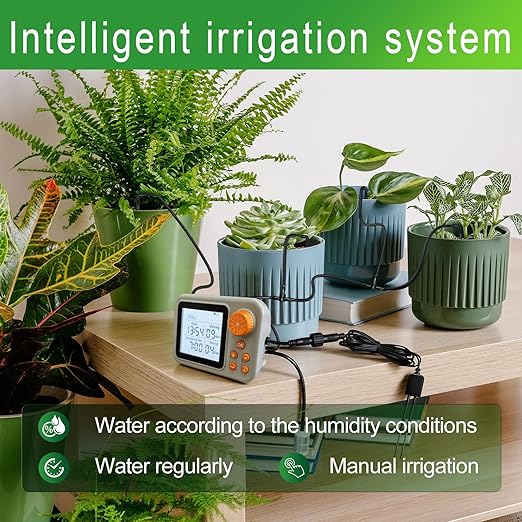 Indoor Plant Automatic drip Irrigation kit Suitable for Automatic Watering System of 15 Potted Plants, programmable Water Timer, Intelligent Humidity Detection (4 Sets)