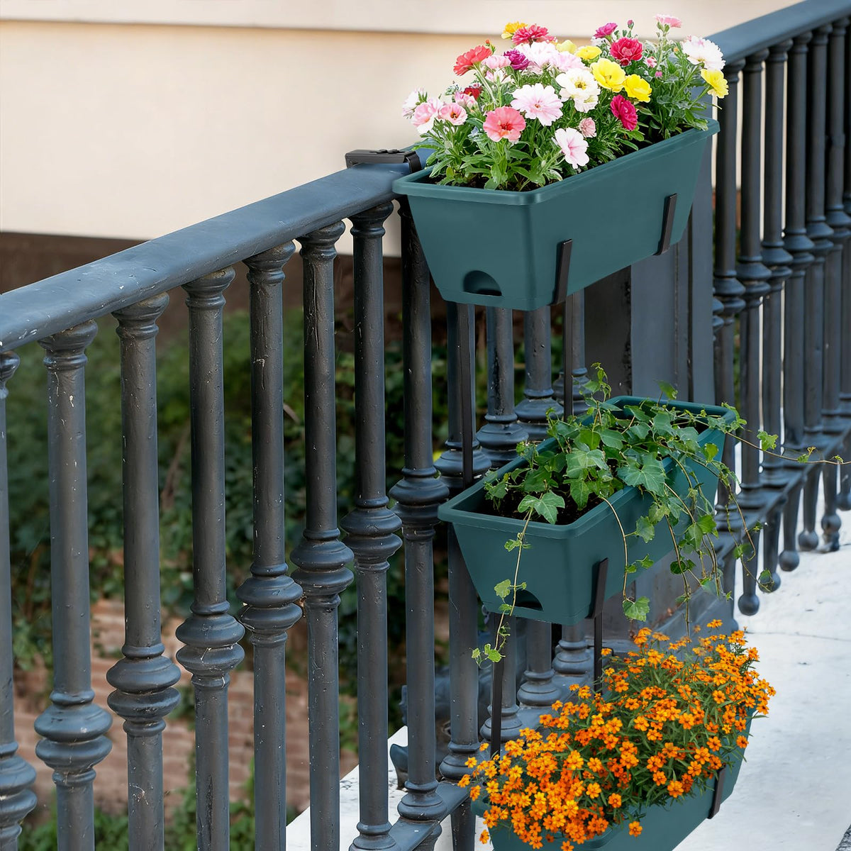 OYEAL Railing Planter Box Set of 2 Hanging Planters for Fence