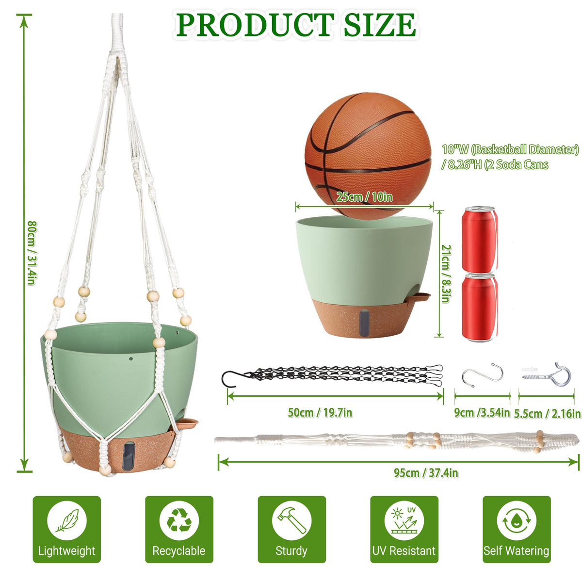 Fielda 10 Inch Hanging Planters for Indoor Plants, 2 Pack, Self Watering