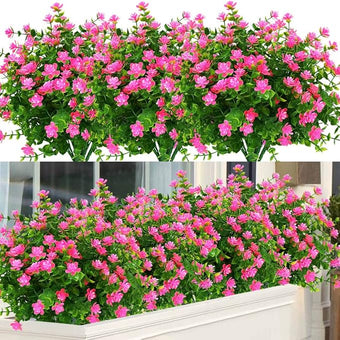 ArtBloom 24 Bundles Outdoor Artificial Flowers UV Resistant Fake Boxwood Plants, Faux Greenery for Indoor Outside Hanging Plants Garden Porch Window Box Home Wedding Farmhouse Décor (Pink)