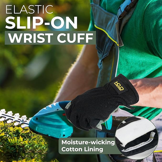 HANDLANDY Men Leather Gardening Gloves, Utility Work Gloves for Mechanics, Construction, Driver