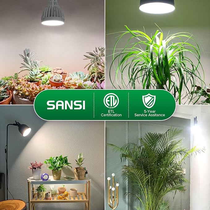 SANSI 24W Grow Light Bulb for Seeds and Greens, 300W Equivalent Full Spectrum LED Grow Bulb for Indoor Plants, Grow Lamp with Optical Lens for High PPFD, 4000K Daylight Plant Lights