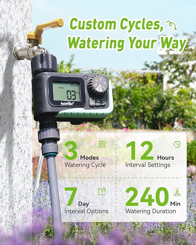 RAINPOINT Sprinkler Timer Outdoor, Water Timer for Garden Hose, Programmable Watering Irrigation Timer with Rain Delay/Manual, V2, 2024 Release(Plastic)