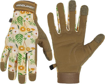 HANDLANDY Work Gloves for Women, Breathable Leather Gardening Glove for Yard Maintenance, Hand Protection with Touch Screen for Gardeners, Farmers