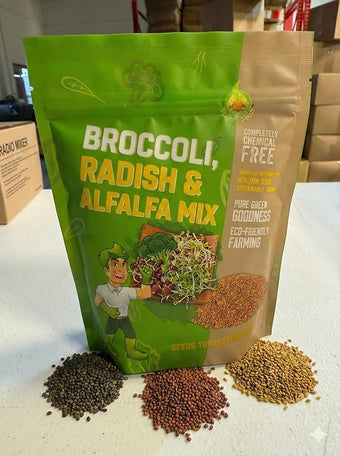 Todd's Seeds Sprouting Seed Mix; Broccoli, Radish, Alfalfa, Non-GMO, Chemical Free, High Germination (One Pound)