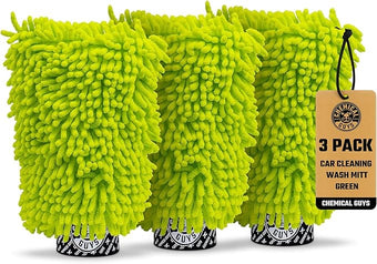 Chemical Guys, Chenille Premium Scratch-Free Microfiber Wash Mitt, Lime Green, 9.6" x 2.3" x 7" (3 Pack) - MIC49303