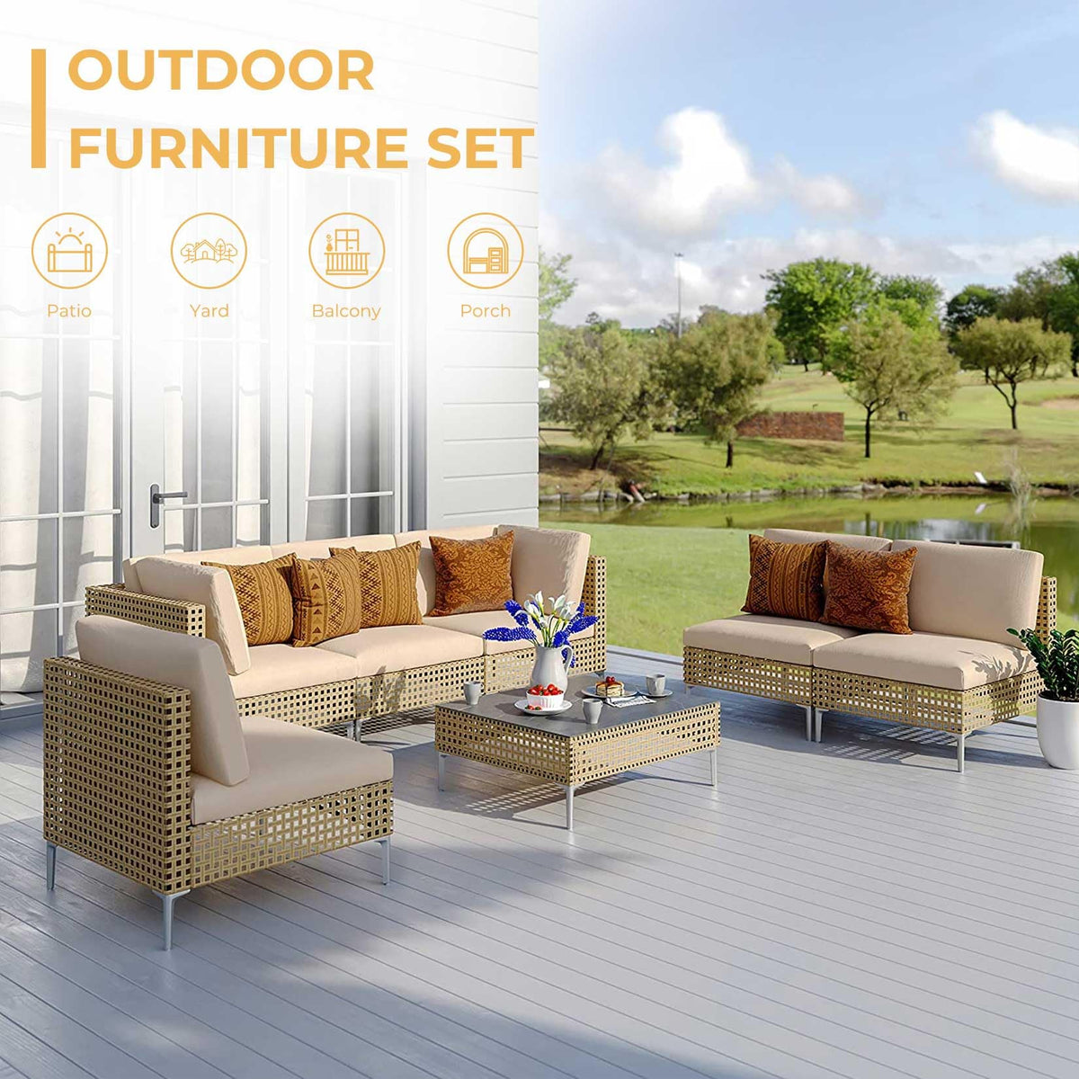 Grand patio 7-Piece Wicker Patio Furniture Set, Outdoor Sectional Sofa