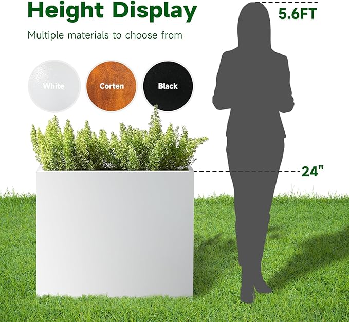 GZLVSOW White Metal Long Planter for Outdoor Plants 24" x 10" x 24" Metal Rectangular Outdoor Planter Box Spliced Flower Box with Partitions for Outside,Indoor,Garden (White, 24 * 10 * 24)