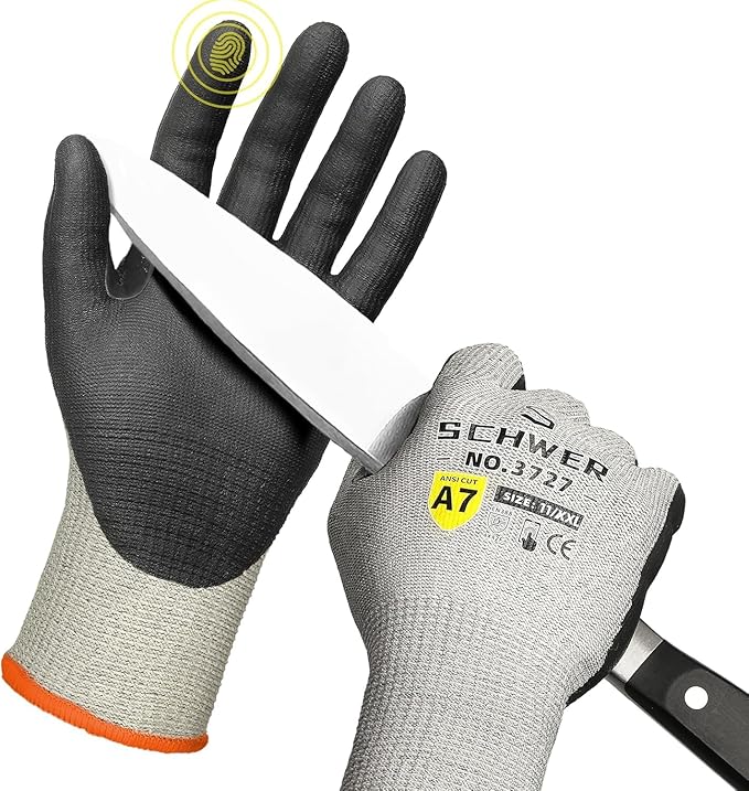 High Level Cut Resistant Work Gloves for High Risk Work, ANSI A7 Cutting Gloves with Reinforced Thumb, Used for WoodWorking, Construction, Non Slip, Durable, Breathable & Cool, XXL, 1 pair, PR3727
