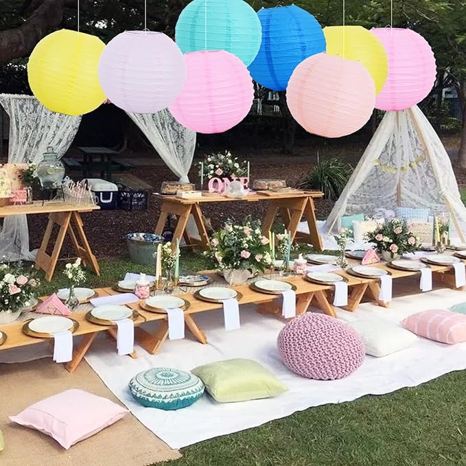 BEISHIDA 12 Pcs Macaroon Mix Paper Lanterns,Hanging Decorative Chinese Japanese Round Paper Lantern Lamp for Valentine's Day Girls' Party children Home Party Decoration