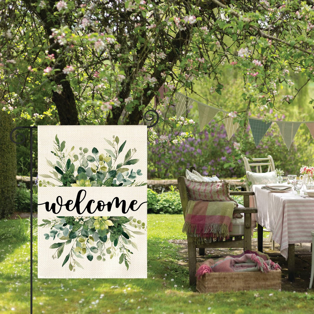 AVOIN colorlife Spring Summer Floral Welcome Garden Flag Outside 12x18 Inch