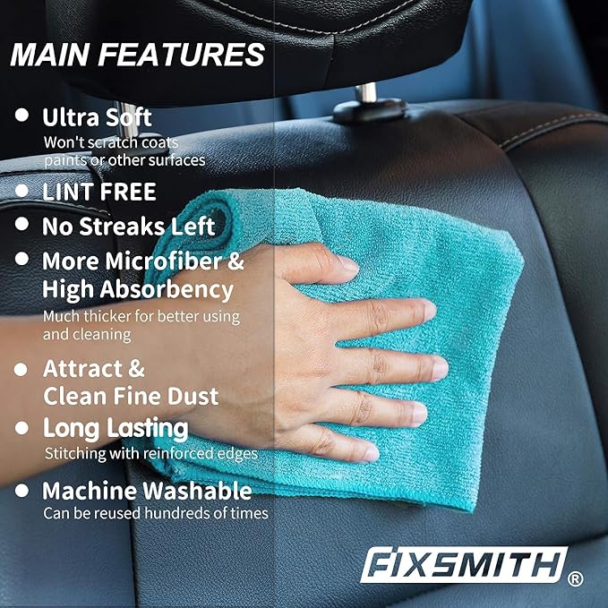 FIXSMITH Microfiber Cleaning Cloth - Pack of 50, Microfiber Towels for Cars 16 x 12 in, Highly Absorbent Cleaning Rags, Lint-Free, Streak-Free Cleaning Cloths for Car Kitchen Home Office