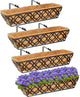 HFHOME 24 Inch Window Deck with Coco Liner, 24" Window Boxes Horse Trough with Coconut Coir Liner, Black Metal Hanging Flower Planter Basket Railing Planter for Outdoor Indoor Lawn - 4 Pack