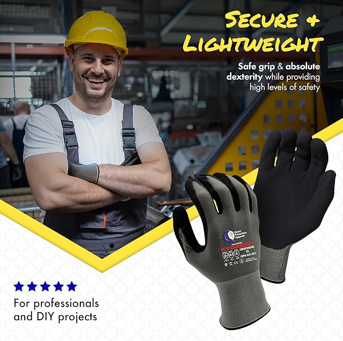 Quest Protective Apparel Cut Resistant Work Gloves (ANSI A1) – Lightweight Graphene Gloves for Gardening,DIY,Mechanical & General Handling – Breathable Grip Gloves for Men & Women – X-Large,Case of 72