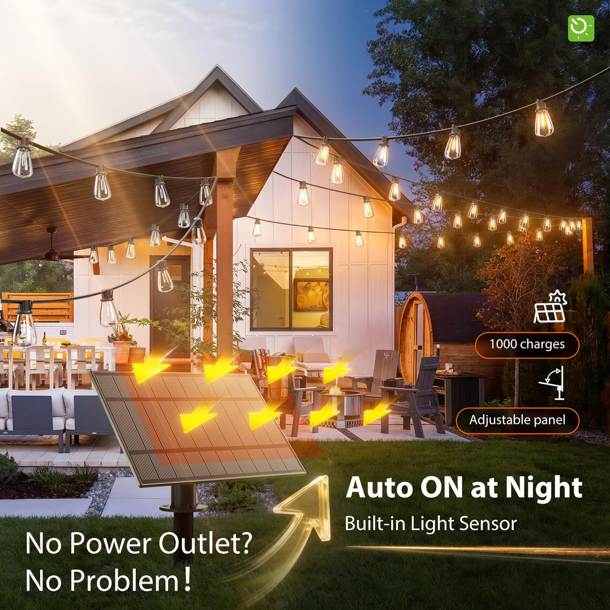 KYY 78FT(72+6) Solar String Lights Outdoor with USB Port Remote Control