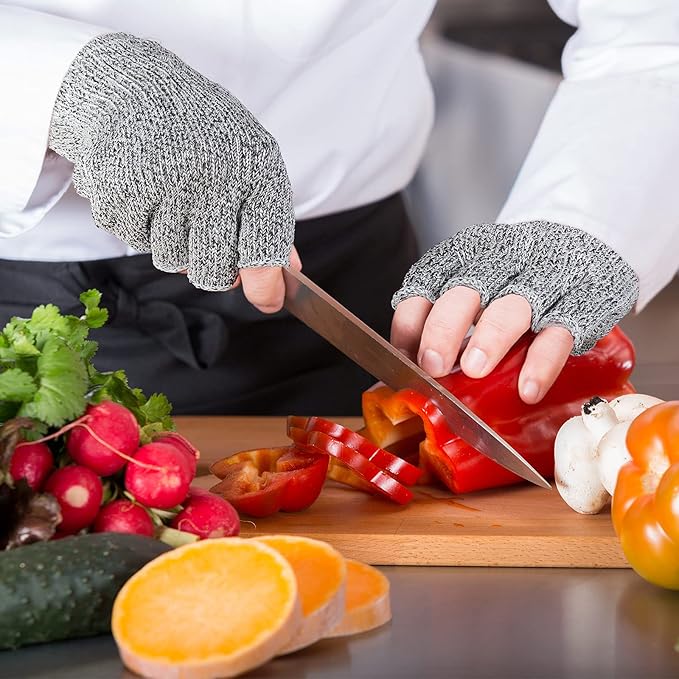 Geyoga 2 Pair Cut Resistant Half Finger Protection Gloves for Home Use (Grey)