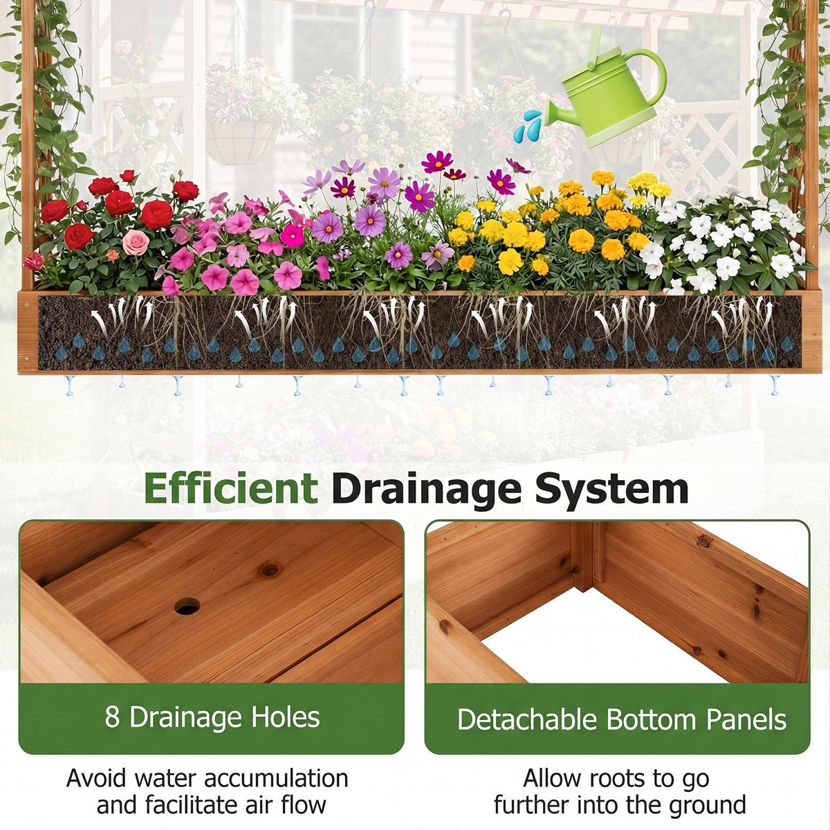HAPPYGRILL 45" Raised Garden Bed with Trellis & /Hanging Roof