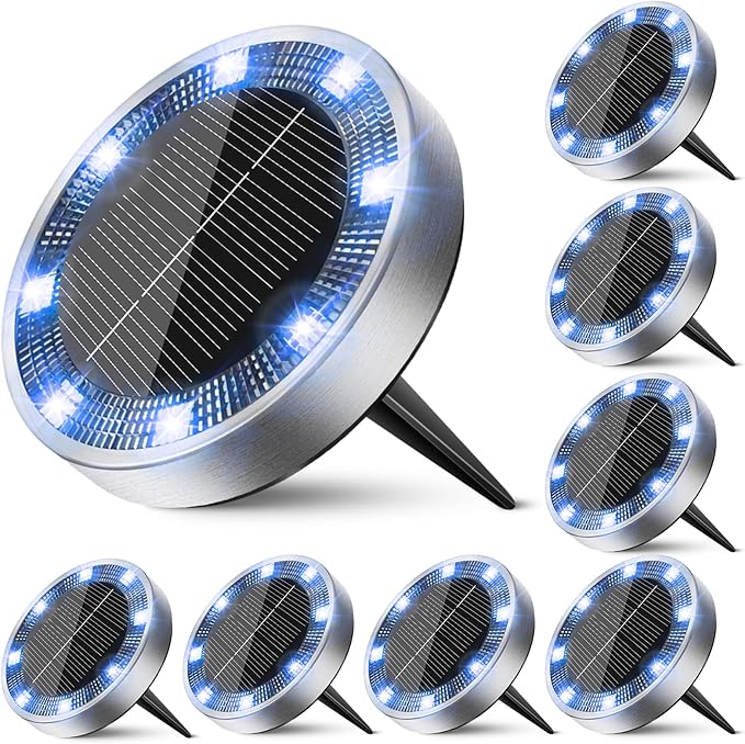 Peasur Mini Solar Ground Lights Outdoor, 8 Pack Flat Solar Powered Disc Lights, IP68 Waterproof, Anti-Rust, Landscape Lighting for Pathway Garden Yard Lawn Walkway Landscape Driveway, Blue