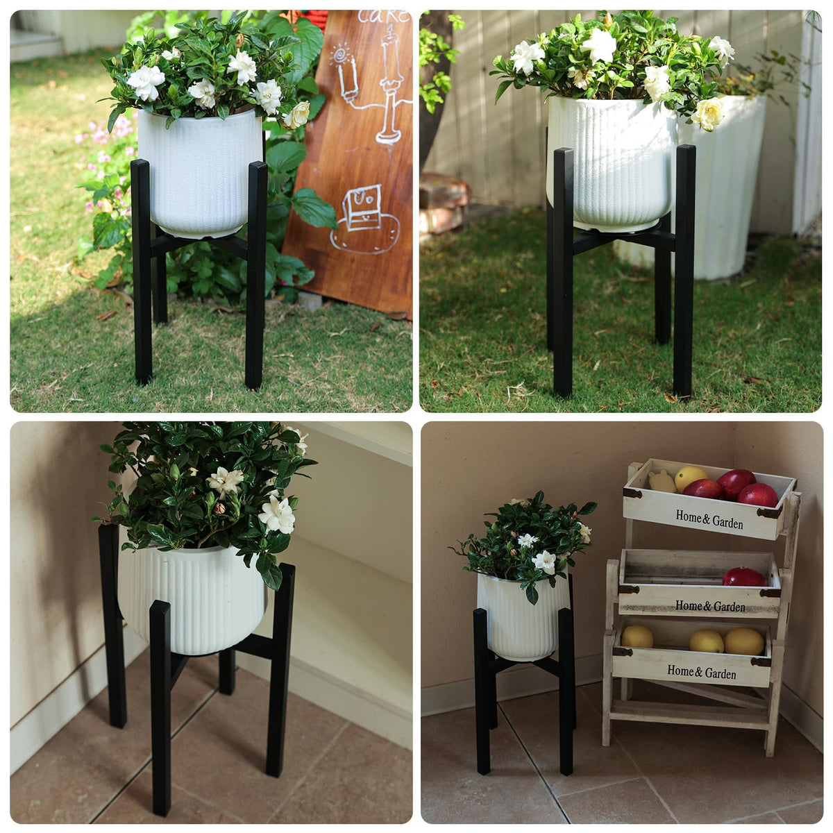 Rioneta Adjustable Metal Plant Stand Indoor, Fits 9-15 Inch Pots, Mid Century Modern Planter Holder,2 Heights, Heavy Duty 160 lb, Indoor Outdoor Corner Floor Pot Stand, Black with Round Plate 2 Pack (black-a 2 pack)