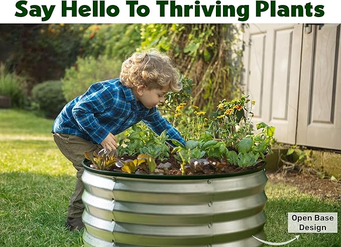 Round Galvanized Raised Garden Bed // 2×2×1 ft (2-Pack) Galvanized Raised Garden Beds Outdoor for Gardening, Vegetables, Flowers // Patented Tool-Free Design Round Planter (Silver)
