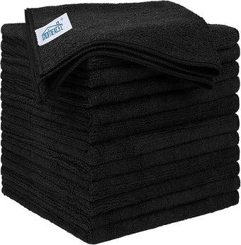 HOMEXCEL Black Microfiber Cleaning Cloth 12 Pack, 12.5 x 12.5 inch Microfiber Towels for Cars, Ultra Absorbent Car Washing Cloth, Lint Free Streak Free Cleaning Rags for Car, Kitchen, and Window