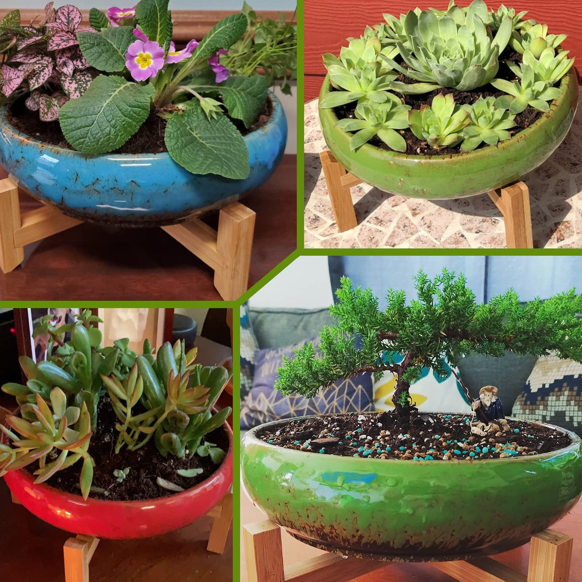 ARTKETTY Succulent Pots with Drainage Trays Set of 2, Ceramic Planters