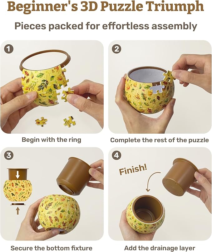 PieceRelax 3D Puzzle Planter 80 Pieces - Summer Blossoms, Home Decor Flower Pots for Indoor Cactus, Succulents Pots [K1126]