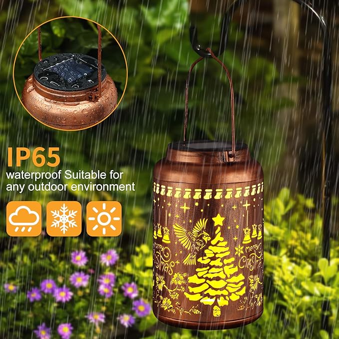 Solar Lanterns Outdoor Waterproof Garden Decor Birthday Gifts for Women Mom Grandma Hanging Lights Metal Decoration Outside for Yard, Patio,Backyard( Red Bird)