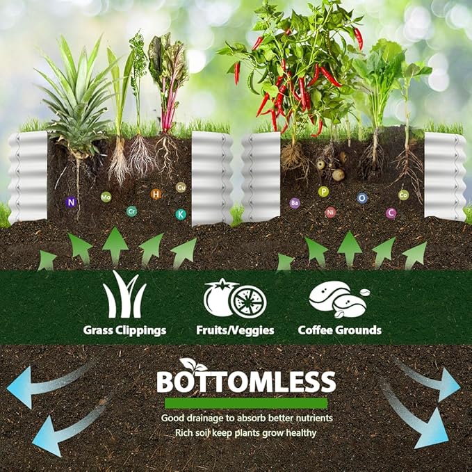 A ANLEOLIFE 2-Pack 4ft x 18” Tall Galvanized Raised Garden Beds Outdoor, Round Metal Planter Box for Planting Vegetables Flowers Herb, Anti-Rust & Easy-Setup, Antique White