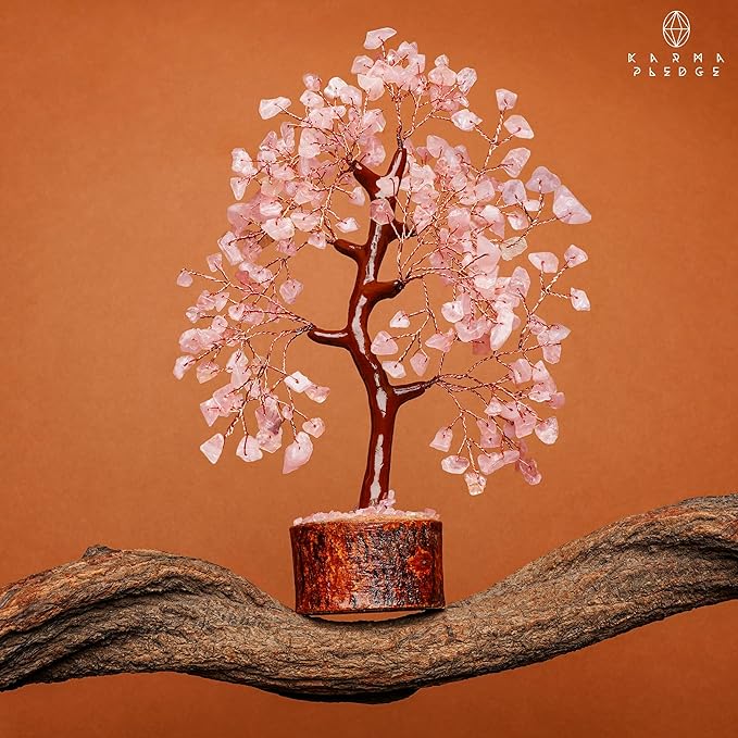 Rose Quartz Crystal Tree of Life for Women Office Decor, Good Luck, Money, Meditation, Positivity, Handmade Healing Crystal Stones Bonsai Tree Spiritual Birthday Gifts for Women