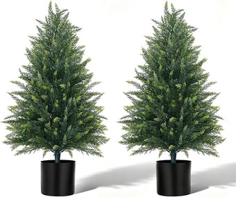 EverNature 3FT Artificial Topiary Cedar Trees, 2Pack Realistic Faux Cypress Plants with Pot, Fake Bushes Pine Tree for Outdoor Front Porch Garden Indoor Christmas Home Decor